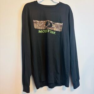 Mossy Oak Black Long Sleeve Logo Tee with Camo Graphic